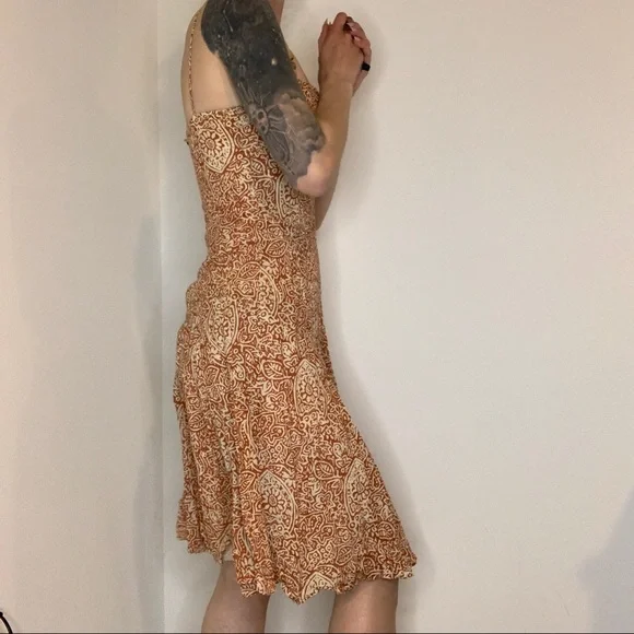 Vintage Midi Orange/Cream Beach Summer Dress, women's size Small - Picture 8 of 12